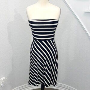 Like new Loft striped strapless knit dress. Slight high low. Medium Petite